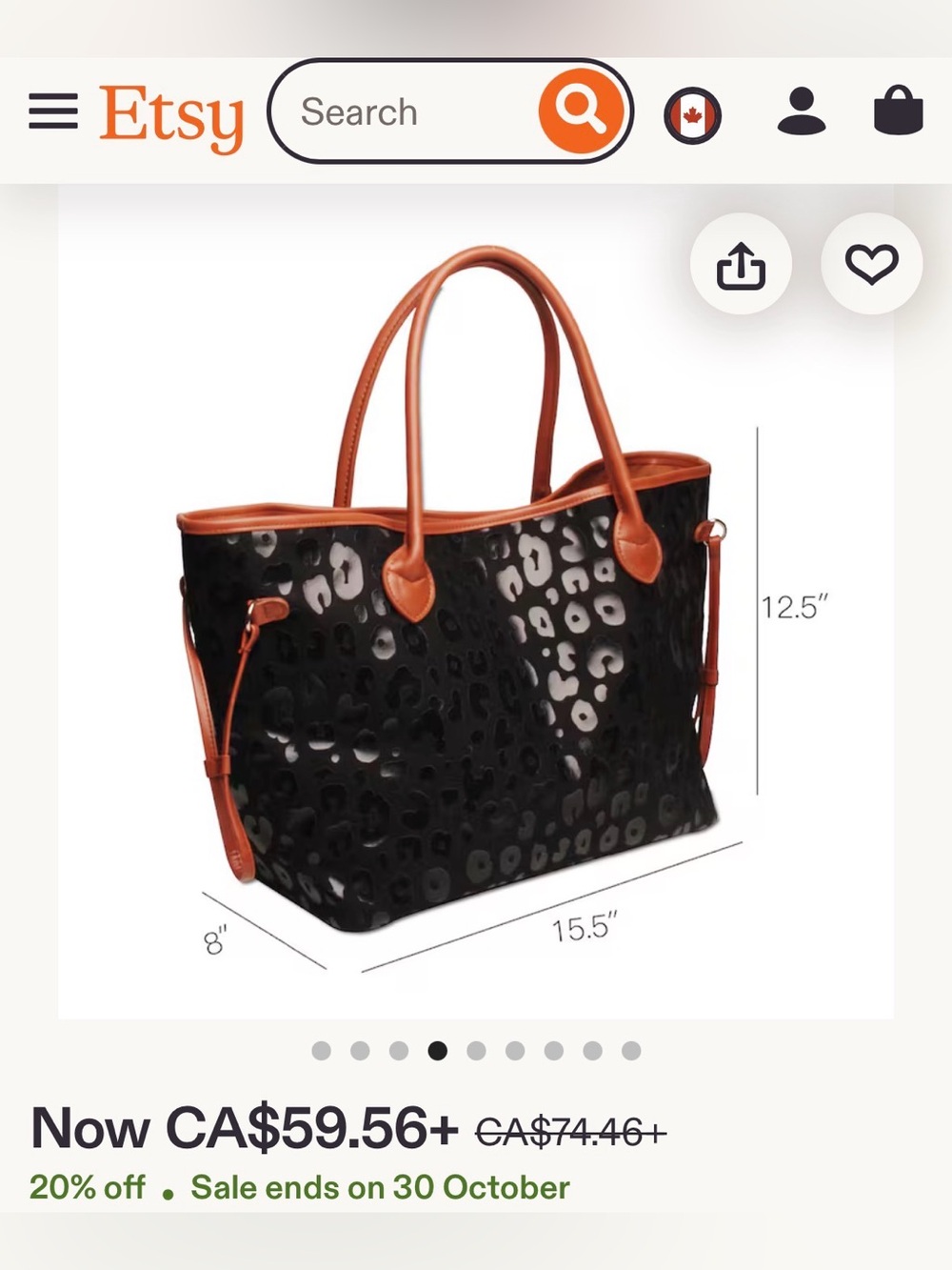 Black Leopard-Print Tote with Tan Trim